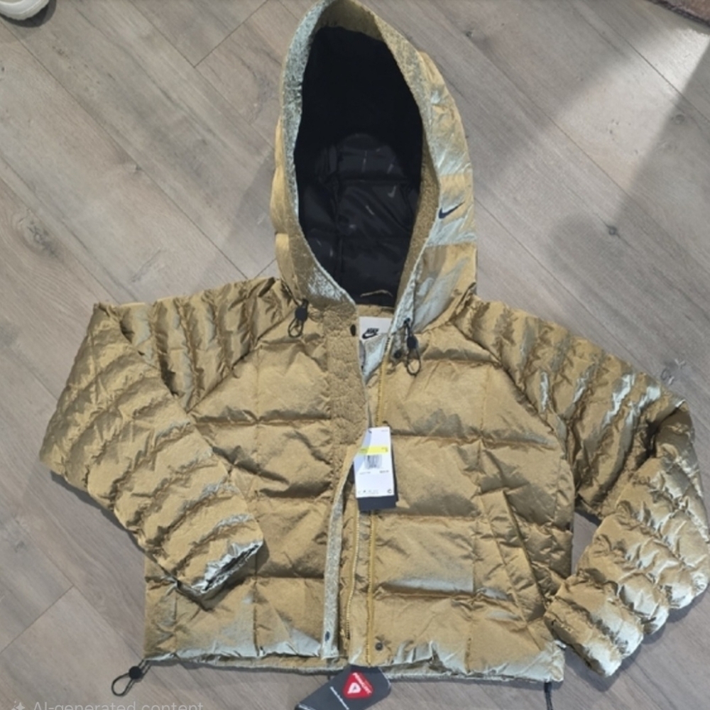 Nike Swoosh Puffer Shine Primaloft Therma-Fit Oversized Hooded Jacket Coat Women - Picture 8 of 8